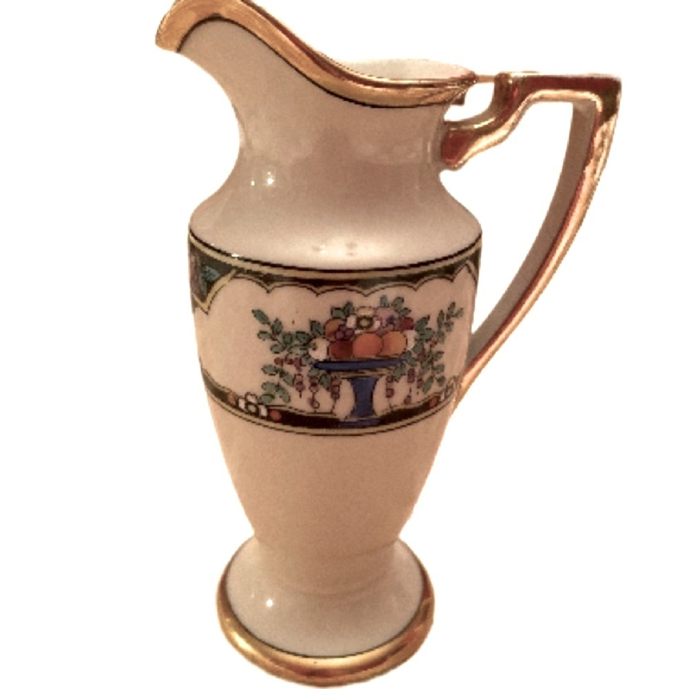 Noritake Creamer Pitcher Fruit & Floral Gold Trim Handpainted